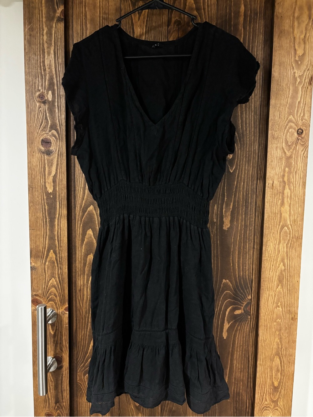 Rails Linen Blend Smocked Waist Ruffle Sleeve Lace Detail Dress XL
